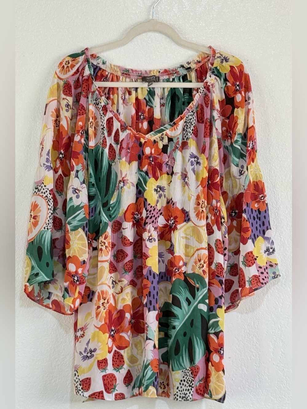 Ninety Clothing Co Floral Multicolor Peasant Blouse Plus Size 1X - Women Tops